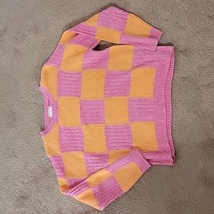 Pink Lily orange and pink checkered sweater NWT small